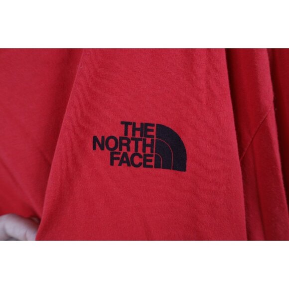 Vtg Y2K The North Face Mens 2XL Faded Spell Out Box Logo Long Sleeve T-Shirt Red - Picture 4 of 13